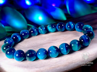 Tiger’s Eye - Teal Peacock Blue Custom Size Round Smooth Stretch (8mm) Natural Gemstone Crystal Energy Bead Bracelet