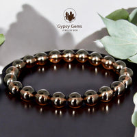 Smokey Quartz Custom Size Round Smooth Stretch (8mm) Natural Gemstone Crystal Energy Bead Bracelet