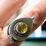 Citrine Natural Gemstone .925 Sterling Silver Locket Poison Ring (Size 9)