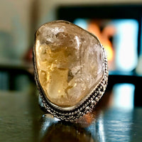 Citrine Natural Gemstone .925 Sterling Silver Statement Nugget Ring (Size 8.5)