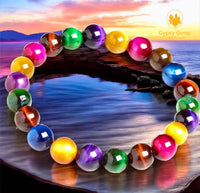 Tiger’s Eye - Multi Color Rainbow Custom Size Round Smooth Stretch (8mm) Natural Gemstone Crystal Energy Bead Bracelet