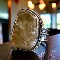 Citrine Natural Gemstone .925 Sterling Silver Statement Nugget Ring (Size 9)