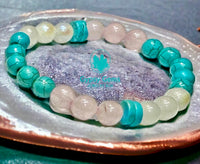 Turquoise - Blue Turquoise, Rainbow Moonstone, Rose Quartz - “Rise Above” - Custom Size, Round Smooth Stretch (8mm) Natural Gemstone Crystal Energy Bead Bracelet