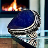 Sapphire Natural Gemstone Faceted .925 Sterling Silver Point Statement Ring (Size 11.5)