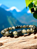 Quartz - Black Tibetan Himalayan Phantom Quartz Crystal with Lava Stone Rock Aromatherapy Stretch Energy Bead Bracelet