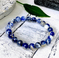 Sodalite Blue and White Round Smooth Stretch (10mm Grande Large) Natural Gemstone Crystal Energy Bead Bracelet