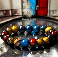 Tiger’s Eye - Galaxy Multi-Color Tiger Eye•Unicorn Custom Size Round Smooth Stretch (8mm) Natural Gemstone Crystal Energy Bead Bracelet