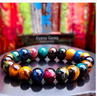 Tiger’s Eye - Galaxy Multi-Color Tiger Eye•Unicorn Custom Size Round Smooth Stretch (8mm) Natural Gemstone Crystal Energy Bead Bracelet