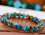 Variscite - Lake Blue Variscite aka “Impression Cloisonne Jasper” Custom Size Round Smooth Stretch (8mm) Natural Gemstone Crystal Energy Bead Bracelet