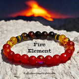 Fire Element Bracelet•Red: Fire Quartz, Fire Agate, Coral, Tiger Eye•Orange: Jade, Cat Eye, Carnelian, Amber•Yellow Jade, Beeswax & Lava Stone Heshi beads • Custom Size - Stretch (8mm) Natural Gemstone Crystal Energy Bead Bracelet