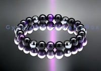 Triple Protection - Tiger Eye Purple + Black Onyx + Hematite Custom Size Round Smooth Stretch (8mm or 10mm beads) Natural Gemstone Crystal Energy Bead Bracelet