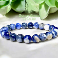 Sodalite Blue and White Round Smooth Stretch (10mm Grande Large) Natural Gemstone Crystal Energy Bead Bracelet