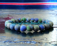 Azurite Custom Size Blue Green Frost Matte Rustic Round Stretch (8mm) Natural Gemstone Crystal Energy Bead Bracelet