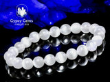 Selenite Genuine White Satin Spar Custom Size Round Smooth Stretch (8mm) Natural Gemstone Crystal Energy Bead Bracelet