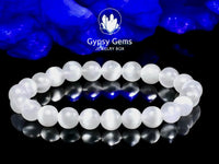 Selenite Genuine White Satin Spar Custom Size Round Smooth Stretch (8mm) Natural Gemstone Crystal Energy Bead Bracelet