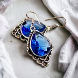 Topaz London Blue Natural Gemstone Pear Drop Dangle Hook .925 Sterling Silver Stamped Earrings