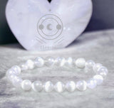 Selenite Genuine White Satin Spar Custom Size Round Smooth Stretch (8mm) Natural Gemstone Crystal Energy Bead Bracelet