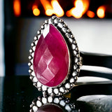 Ruby Natural Faceted Gemstone .925 Sterling Silver Pear Point Ring (Size 8.5)