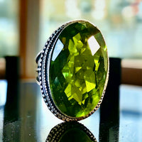 Peridot Natural Gemstone Faceted  .925 Sterling Silver Ring (Size: 8.5)