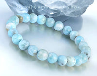 Larimar Dominican Caribbean Blue•Custom Size•Round Smooth Stretch (8mm) Natural Gemstone Crystal Energy Bead Bracelet