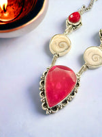 Ruby + Eye of Shiva Shell Multi Stone Natural Gemstone Pear/Oval shape .925 Sterling Silver Stamped Necklace