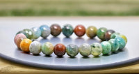 Agate - Indian Agate•Custom Size•Round Smooth Stretch (8mm) Natural Gemstone Crystal Energy Bead Bracelet