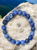 Sodalite (Dark Blue) Matte Rustic Custom Size Round Stretch (8mm) Natural Gemstone Crystal Energy Bead Bracelet