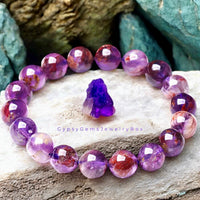 Quartz - Purple Phantom (Super 7) Custom Size Round Smooth Stretch  (8mm) Natural Gemstone Crystal Energy Bead Bracelet