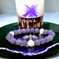 Angelite - Purple Angelite, Selenite•Custom Size•Round Smooth Stretch (8mm) Natural Gemstone Crystal Energy Bead Bracelet