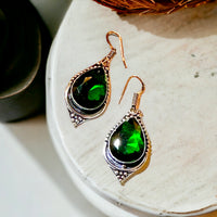 Emerald Green Quartz Natural Gemstone Pear Drop Dangle Hook .925 Sterling Silver Stamped Earrings