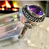 Amethyst Natural Gemstone .925 Sterling Silver Locket Poison Ring (Size 8)