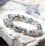 Agate - Dragon Vein Agate Black/White•Custom Size•Round Smooth Stretch (8mm) Natural Gemstone Crystal Energy Bead Bracelet