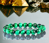 Tiger’s Eye - Green Custom Size Round Smooth Stretch (8mm) Natural Gemstone Crystal Energy Bead Bracelet