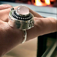 Rose Quartz Gemstone .925 Sterling Silver Locket Poison Ring (Size 8)
