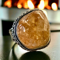 Citrine Natural Gemstone .925 Sterling Silver Statement Nugget Ring (Size 7.25)