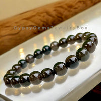 Obsidian - Ice Obsidian•Smokey Brown Obsidian•Back Lace Obsidian•Custom Size•Round Smooth Stretch (8mm) Natural Gemstone Crystal Energy Bead Bracelet