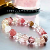 Quartz - Volcano Cherry Custom Size Round Smooth Stretch(8mm) Natural Gemstone Crystal Energy Bead Bracelet