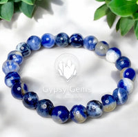 Sodalite Blue and White Round Smooth Stretch (10mm Grande Large) Natural Gemstone Crystal Energy Bead Bracelet