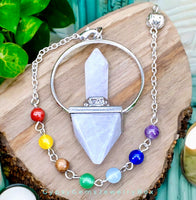 7 Chakra Quartz Crystal Pyramid Hexagonal Reiki Energy Healing Dowsing Pendulum with 7 Chakra Stone Beads Chain