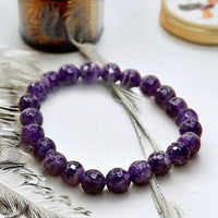Amethyst - Chevron Dream Amethyst Custom Size Dark Purple Faceted Round Stretch (8mm) Natural Gemstone Crystal Energy Bead Bracelet