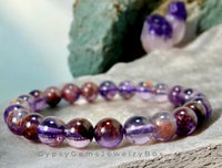 Quartz - Purple Phantom (Super 7) Custom Size Round Smooth Stretch  (8mm) Natural Gemstone Crystal Energy Bead Bracelet