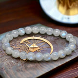 Moonstone - White Rainbow Moonstone Custom Size Round Smooth Stretch (8mm) Natural Gemstone Crystal Energy Bead Bracelet