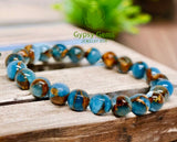 Variscite - Lake Blue Variscite aka “Impression Cloisonne Jasper” Custom Size Round Smooth Stretch (8mm) Natural Gemstone Crystal Energy Bead Bracelet