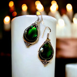 Emerald Green Quartz Natural Gemstone Pear Drop Dangle Hook .925 Sterling Silver Stamped Earrings