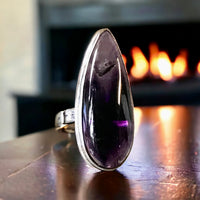 Amethyst Natural Gemstone .925 Sterling Silver Point Statement Ring (Size 8.75)