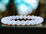 Quartz - Snow White Quartz Custom Size Round Smooth Stretch (8mm) Natural Gemstone Crystal Energy Bead Bracelet