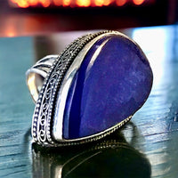 Sapphire Natural Gemstone .925 Sterling Silver Point Statement Ring (Size 8.25)