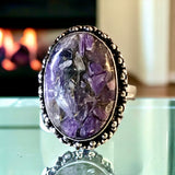 Charoite Natural Gemstone .925 Sterling Silver Oval Ring (Size 8.75)