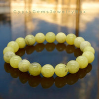 Jade - Jadeite Lemon Yellow Custom Size Round Smooth Stretch (8mm) Natural Gemstone Crystal Energy Bead Bracelet