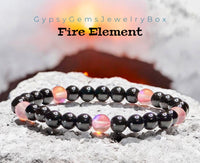 Fire Element Bracelet•Red Aura Quartz•Black Onyx•Minimalist (6mm)• Custom Size•Stretch Natural Gemstone Crystal Energy Bead Bracelet